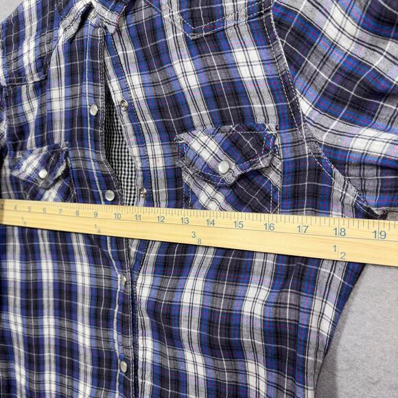 Vanilla Star Retro 90s Y2K Grunge Rocker Plaid Shirt Small Casual Pearl Buttons - Picture 7 of 7